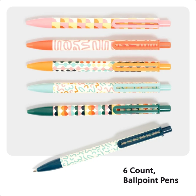 Alt view image 2 of 6 - U Brands Laguna Ballpoint Pens, Bold (1.0mm) Point, Black Ink, 6 Count, Colorful Cubist