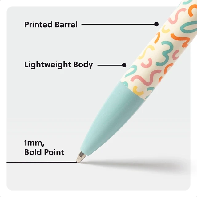 Alt view image 4 of 6 - U Brands Laguna Ballpoint Pens, Bold (1.0mm) Point, Black Ink, 6 Count, Colorful Cubist