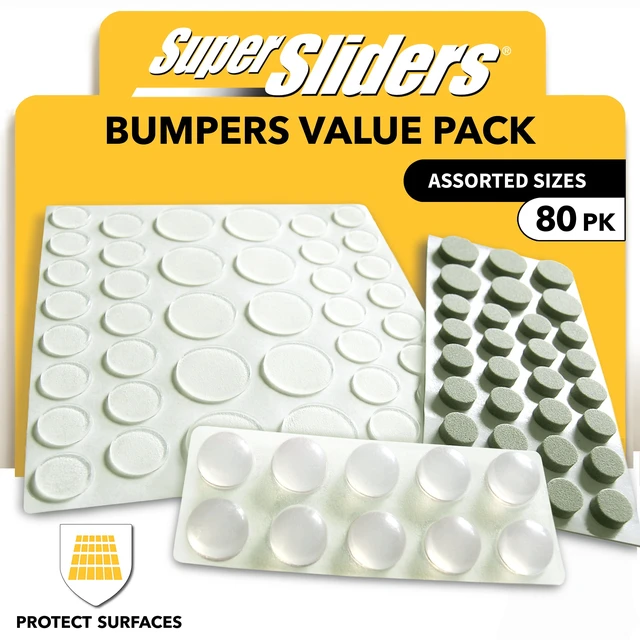 Main image of Super Sliders Bumpers Value Pack 80 Assorted Clear & Foam Surface Protectors for Cabinets, Drawers, Decor & More