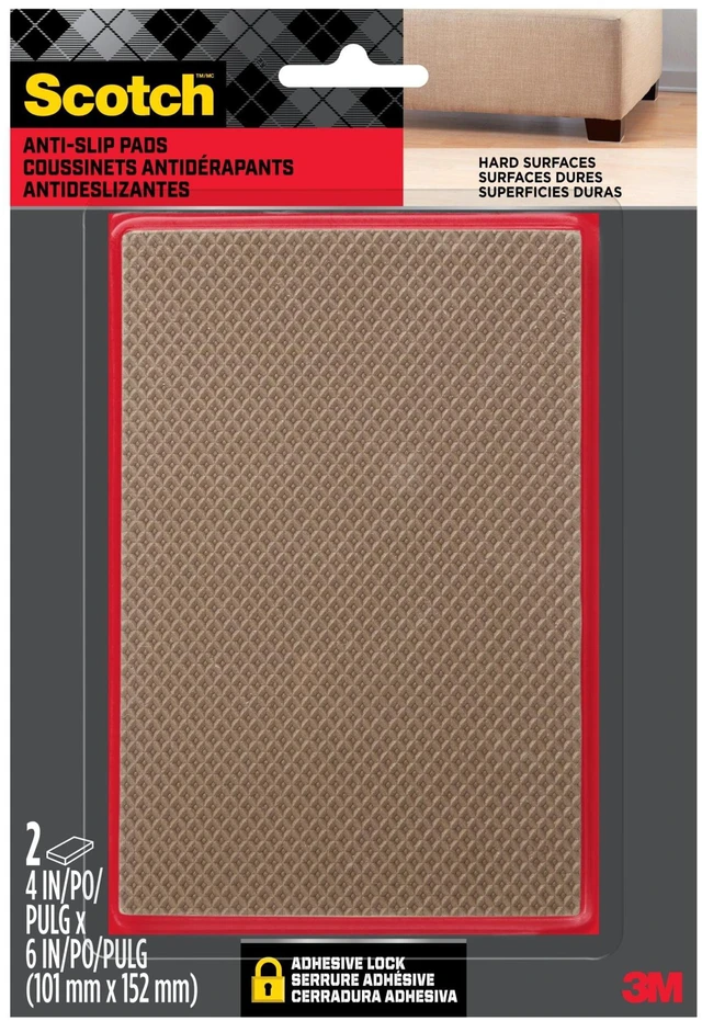 Main image of Scotch Furniture Pads, Brown, 4in x 6in, 2 Rectangle Grippers, No Slip Floor Protection