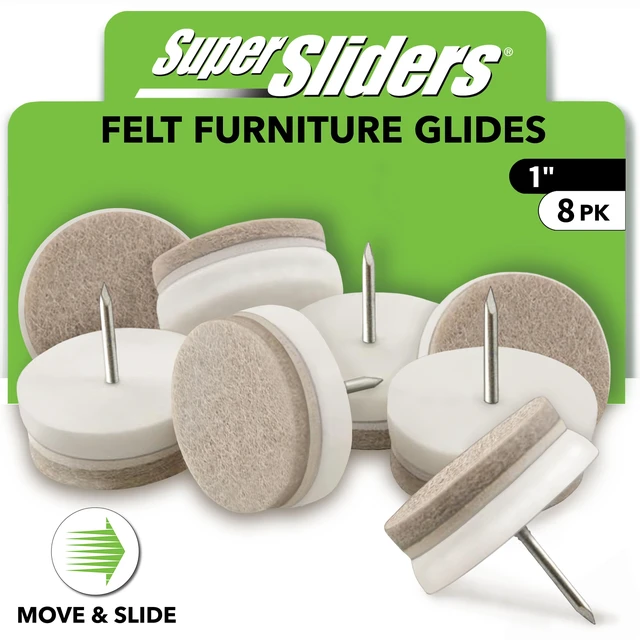 Main image of Super Sliders 1-Inch Nail-On Felt Furniture Glides for Hardwood Floors, Beige, 8Pack