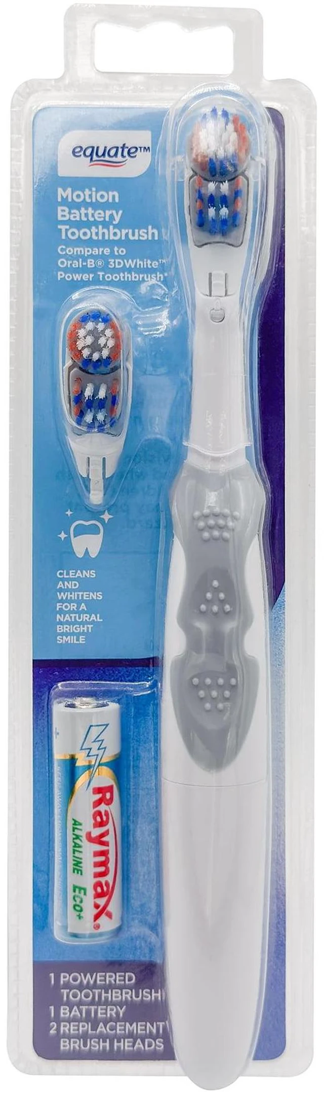 Main image of Equate Motion Battery-Powered Toothbrush, 2 Brush Heads, 1 Handle