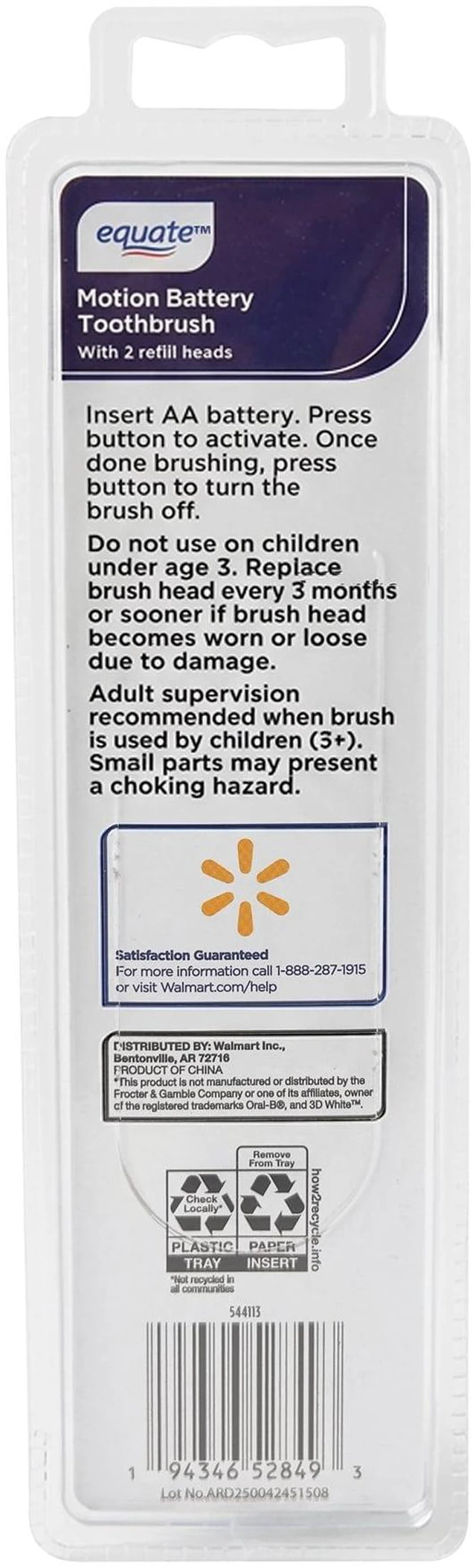 Alt view image 4 of 6 - Equate Motion Battery-Powered Toothbrush, 2 Brush Heads, 1 Handle