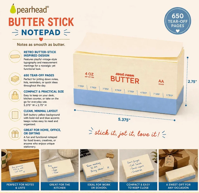 Alt view image 4 of 6 - Pearhead Butter Stick Notepad, 5.38" x 2.75", Yellow, 650 Sheets