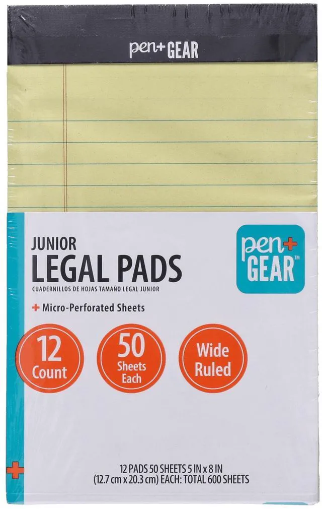 Main image of Pen+Gear Wide Ruled Junior Legal Pads, 5"x8", Canary, 50 Sheets Each, 12 Pack