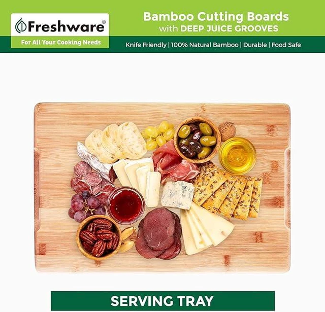 Alt view image 5 of 6 - Bamboo Kitchen Cutting Boards Set of 2 with Juice Groove and Knife-Friendly Surface
