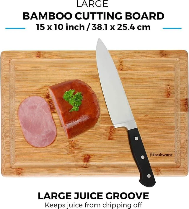 Alt view image 6 of 6 - Bamboo Kitchen Cutting Boards Set of 2 with Juice Groove and Knife-Friendly Surface