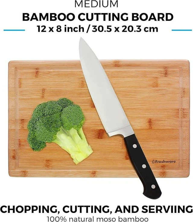 Alt view image 3 of 6 - Bamboo Kitchen Cutting Boards Set of 2 with Juice Groove and Knife-Friendly Surface