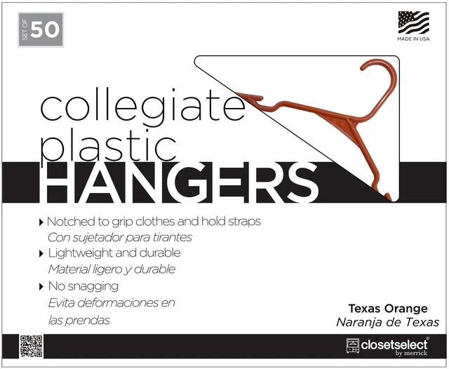 Main image of Closetselect Plastic Notched Adult Hangers Texas Orange 50 Count