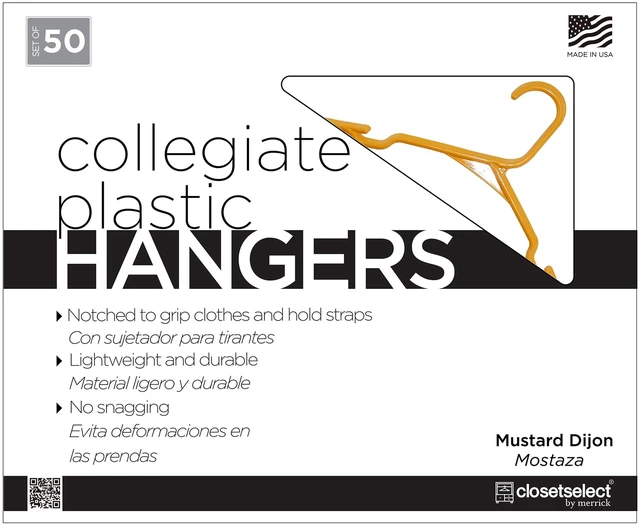 Main image of Closetselect Plastic Notched Adult Clothes Hangers, Mustard Dijon, 50 Count