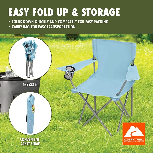 Alt view image 5 of 6 - Ozark Trail Quad Folding Camp Chair with Cup Holder, Sky Blue