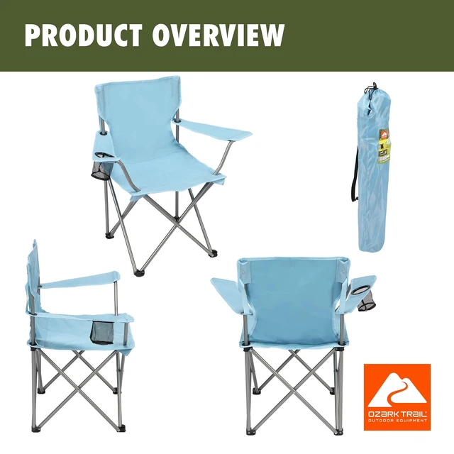 Alt view image 2 of 6 - Ozark Trail Quad Folding Camp Chair with Cup Holder, Sky Blue