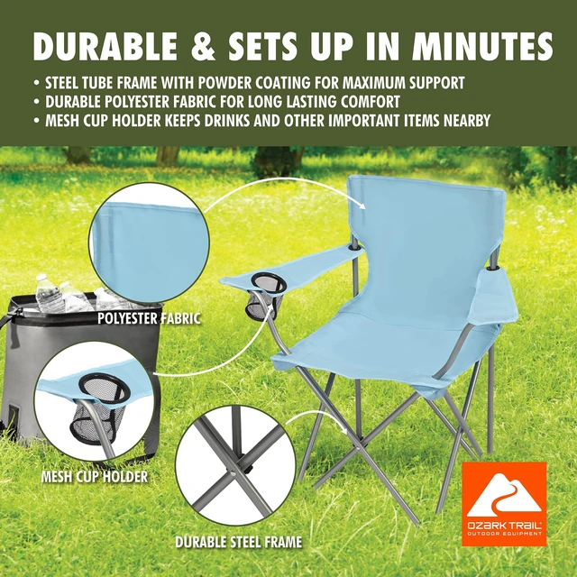 Alt view image 6 of 6 - Ozark Trail Quad Folding Camp Chair with Cup Holder, Sky Blue