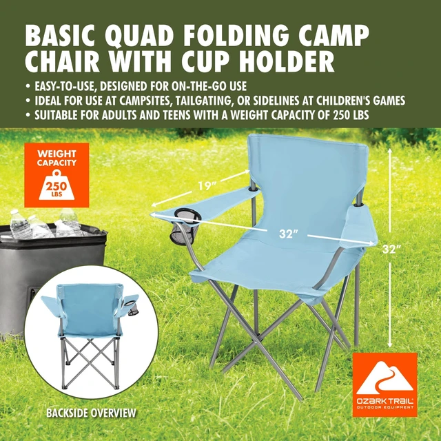 Alt view image 4 of 6 - Ozark Trail Quad Folding Camp Chair with Cup Holder, Sky Blue