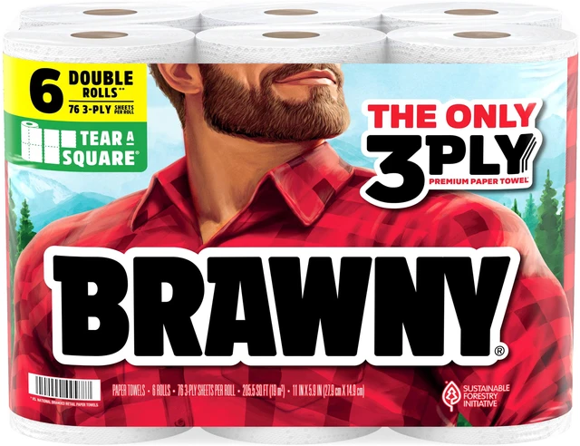 Alt view image 2 of 5 - Brawny Tear-A-Square 3-Ply Paper Towels, 6 Double Rolls, 76 Sheets per Roll