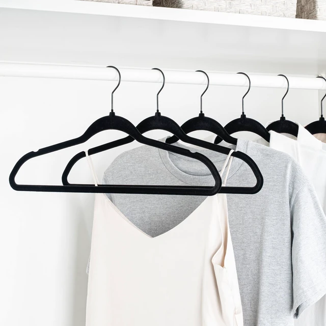 Alt view image 4 of 6 - Non-Slip Velvet Adult Clothing Hangers, Better Homes & Gardens, 5-Pack, Black