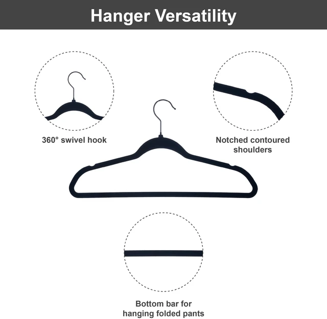 Alt view image 3 of 6 - Non-Slip Velvet Adult Clothing Hangers, Better Homes & Gardens, 5-Pack, Black