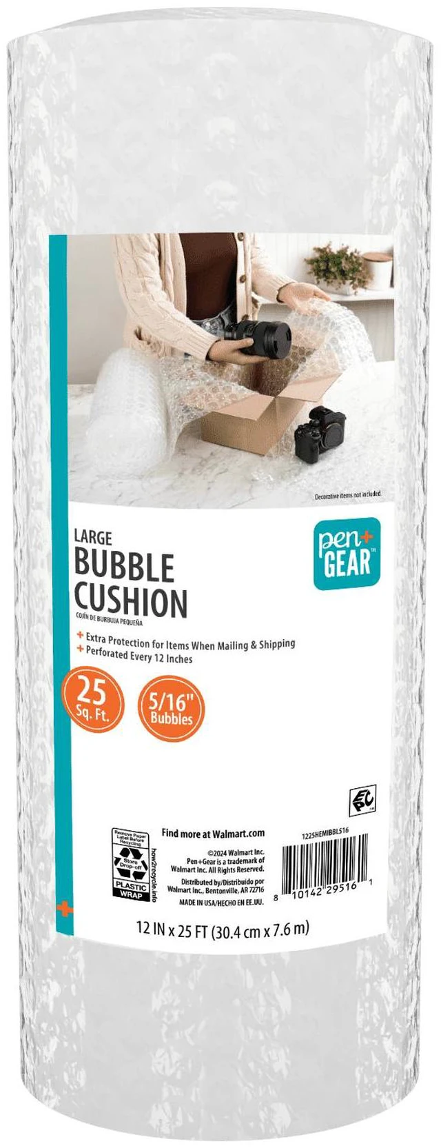 Main image of Pen+Gear 12" x 25' Bubble Cushion Roll, 5/16" Large Bubbles, Clear