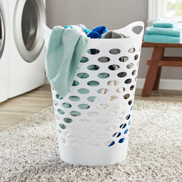 Alt view image 5 of 6 - Mainstays Flexible Round Laundry Hamper, White Plastic