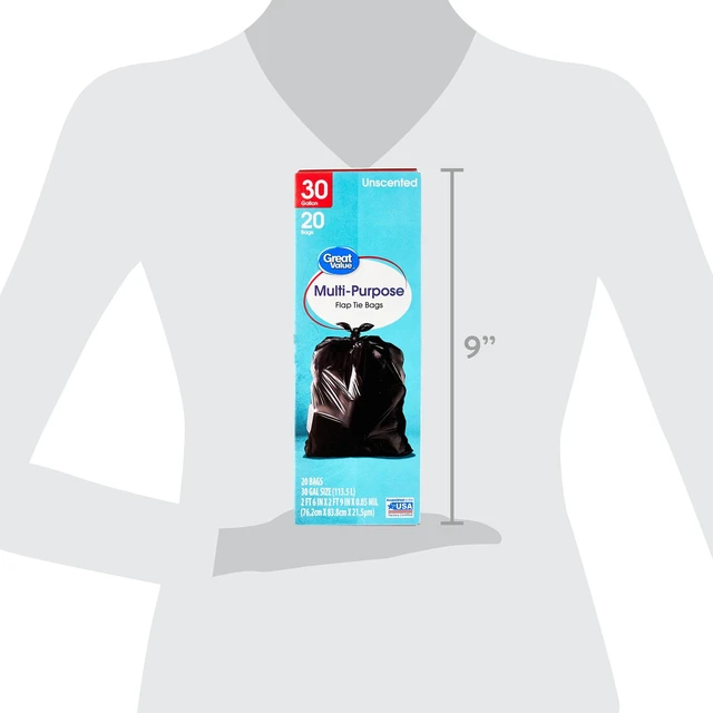 Alt view image 2 of 7 - Great Value 30-Gallon Flap Tie Multi-Purpose Garbage Bags, Unscented, 20 Bags