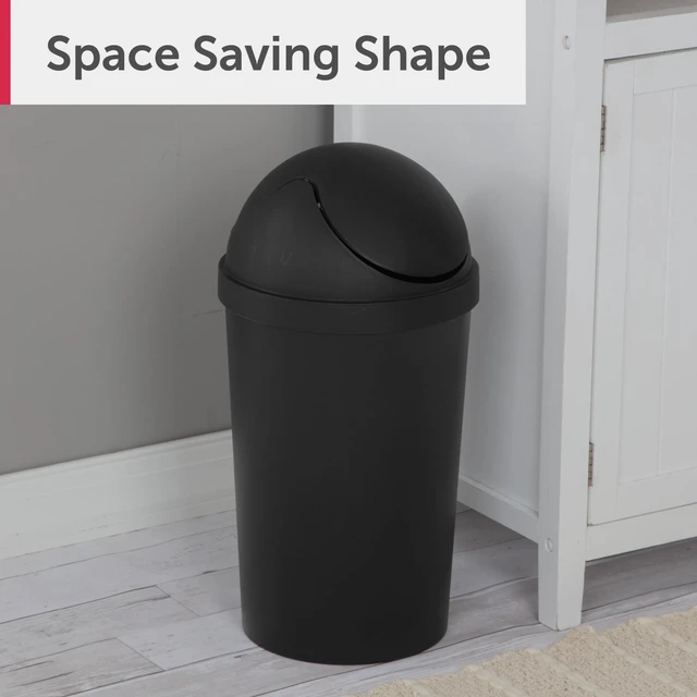 Alt view image 4 of 6 - Sterilite 3 Gallon Plastic Small Bathroom Trash Can with Swing Top Lid, Black