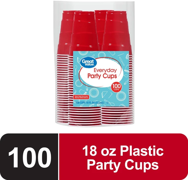 Main image of 18oz 100Count Red Disposable Plastic Party Cups Great Value