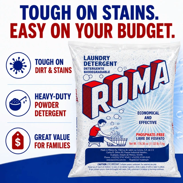 Alt view image 2 of 5 - Roma Powder Laundry Detergent Heavy Duty, Stain, Grease and Dirt Removal, 11.02 lbs