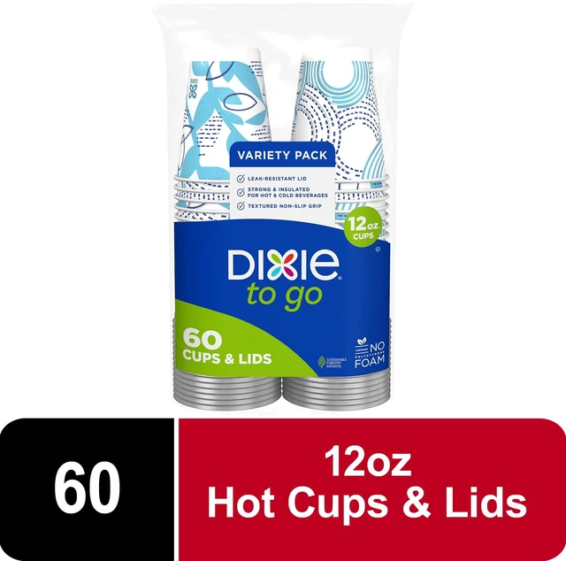 Main image of Dixie To Go Disposable Paper Cups, 12oz, Multi-Color, 60Count