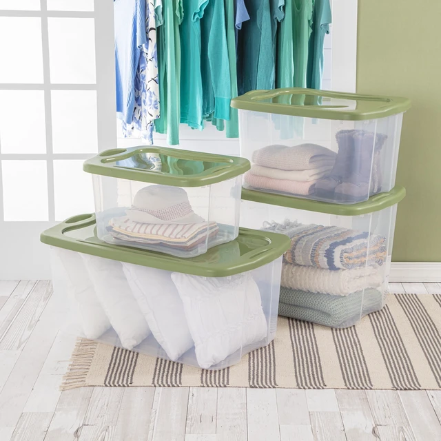 Alt view image 6 of 6 - Sterilite EZ Carry 70 Quart Clear Plastic Storage Bin with Full-Grip Handles, Green