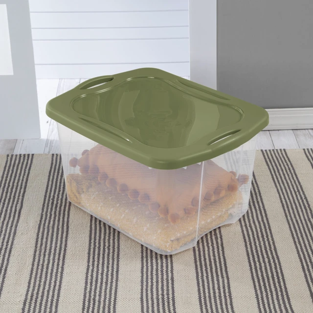 Alt view image 4 of 6 - Sterilite EZ Carry 70 Quart Clear Plastic Storage Bin with Full-Grip Handles, Green