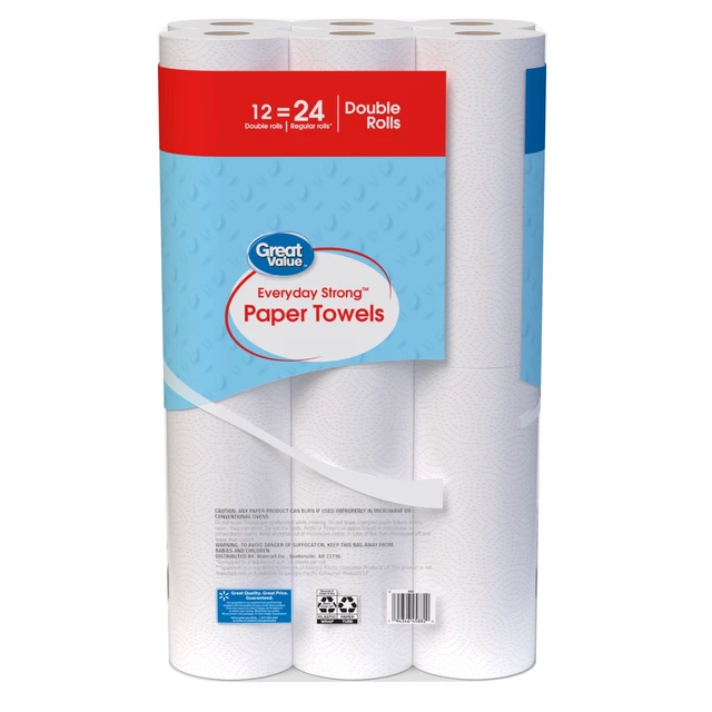Alt view image 3 of 6 - 12 Double Rolls Great Value Everyday Strong Paper Towels