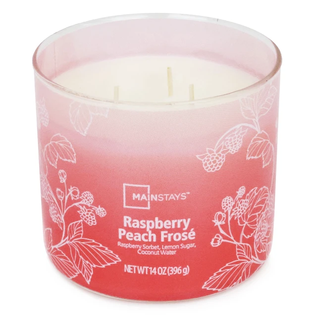 Alt view image 3 of 6 - 3-Wick 14oz Mainstays Ombre Wrap Raspberry Peach Scented Candle