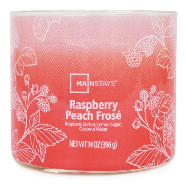 Alt view image 2 of 6 - 3-Wick 14oz Mainstays Ombre Wrap Raspberry Peach Scented Candle