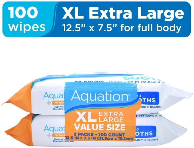 Main image of Aquation XL Cleansing & Soothing Body Cloths Wipes with Vitamin E, 50 Count, 2 Pack