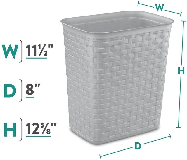 Alt view image 4 of 5 - Sterilite 3.4 Gallon Plastic Weave Small Bathroom Trash Can with No Lid, Gray