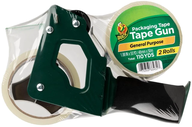 Main image of Duck General Purpose Packing Tape Gun with Foam Handle, Clear, 1.88in x 55yd, 2 Rolls