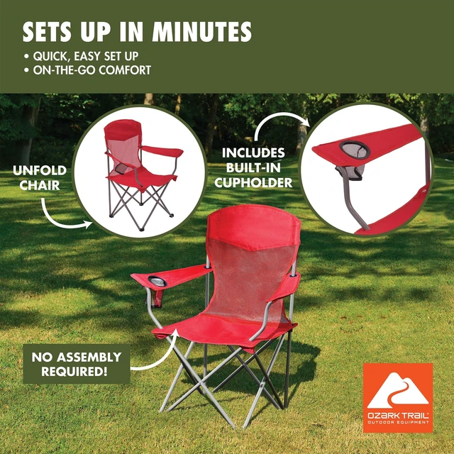 Alt view image 3 of 5 - Ozark Trail Basic Mesh Quad Camping Chair, Red