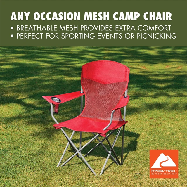 Alt view image 5 of 5 - Ozark Trail Basic Mesh Quad Camping Chair, Red
