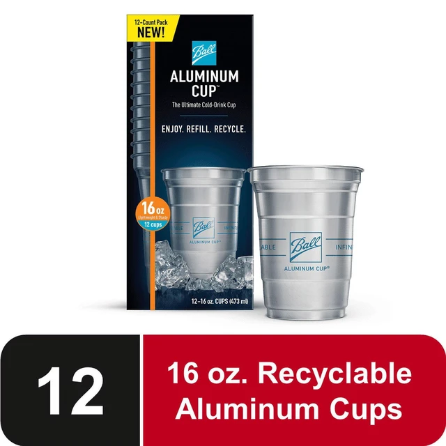 Main image of Ball Aluminum Cup, 16 oz, 12 Count, Disposable Recyclable Cold-Drink Cups