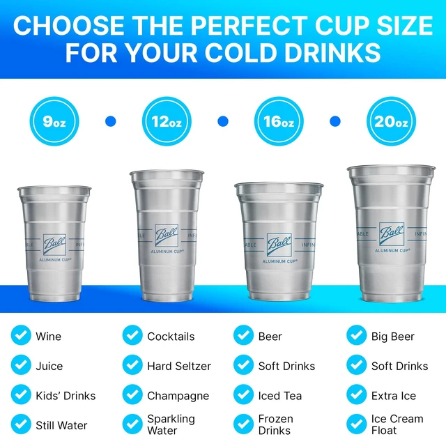 Alt view image 3 of 5 - Ball Aluminum Cup, 16 oz, 12 Count, Disposable Recyclable Cold-Drink Cups