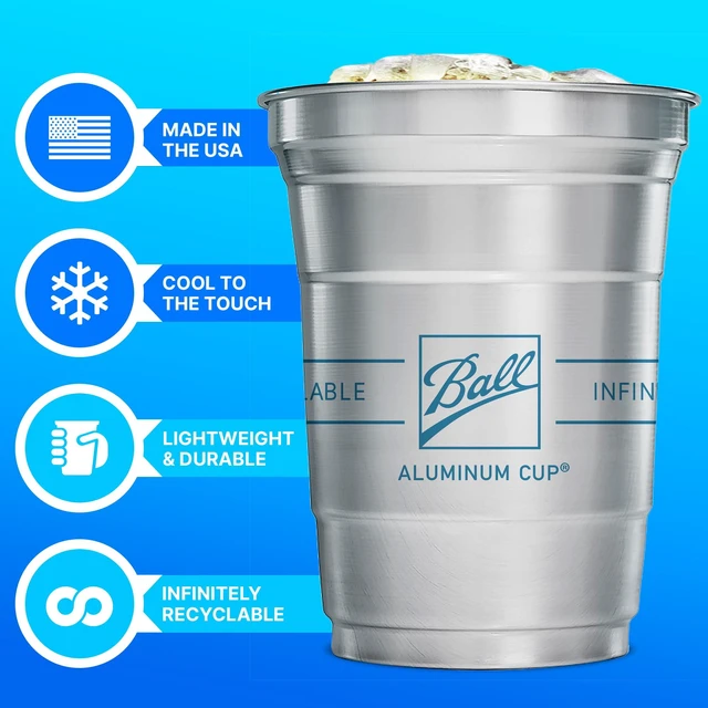 Alt view image 5 of 5 - Ball Aluminum Cup, 16 oz, 12 Count, Disposable Recyclable Cold-Drink Cups