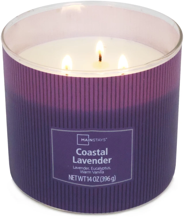Main image of Mainstays Coastal Lavender 3-Wick Decorative Wrap Candle 14oz