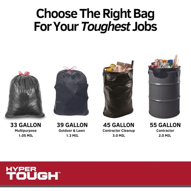 Alt view image 2 of 6 - Hyper Tough 33-Gallon Drawstring Multipurpose Clean-Up Contractor Bags, 1.05 MIL, 30 Count