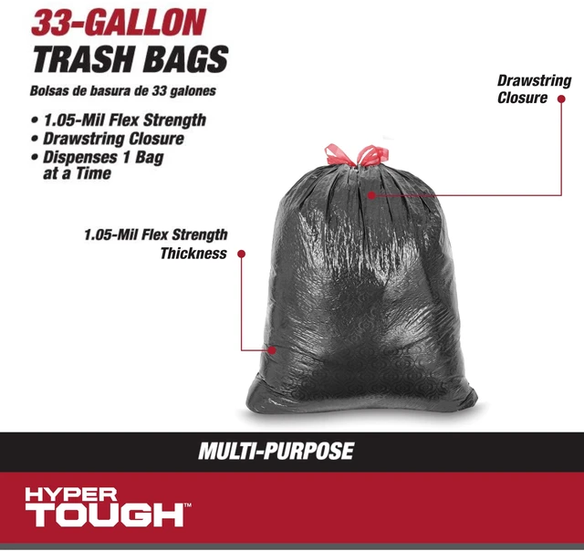 Alt view image 6 of 6 - Hyper Tough 33-Gallon Drawstring Multipurpose Clean-Up Contractor Bags, 1.05 MIL, 30 Count