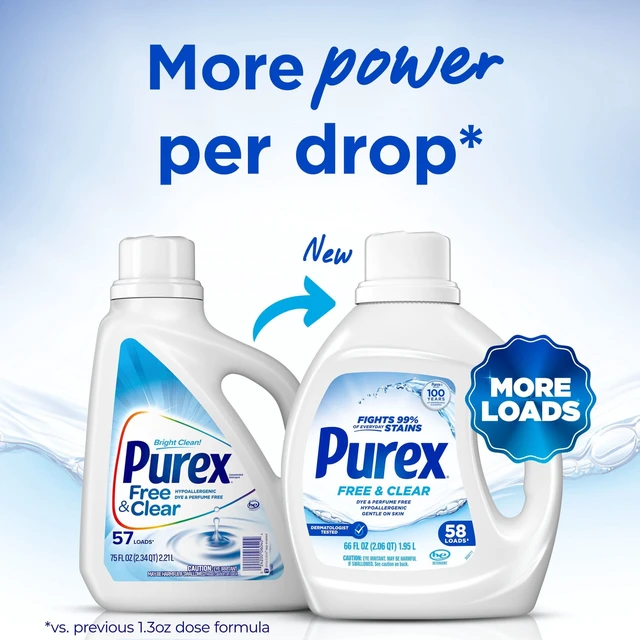 Alt view image 2 of 5 - Purex Free & Clear Liquid Detergent for Sensitive Skin, 66 fl oz, 58 Loads