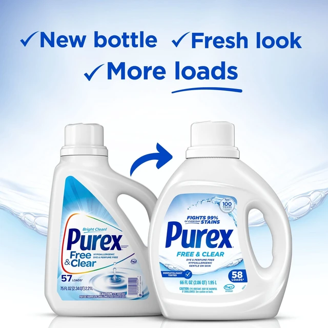 Alt view image 3 of 5 - Purex Free & Clear Liquid Detergent for Sensitive Skin, 66 fl oz, 58 Loads