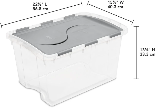 Alt view image 5 of 6 - Sterilite 48 Quart Medium Storage Bin with Hinge Lid, Clear Plastic, Gray