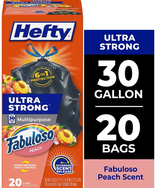 Main image of Hefty Ultra Strong 30 Gallon Black Trash Bags, Fabuloso Peach Scent, 20 Bags