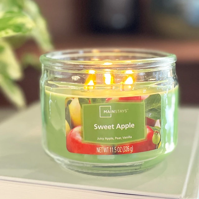 Alt view image 5 of 6 - Mainstays Sweet Apple 3-Wick Glass Jar Candle, Green, 11.5 oz