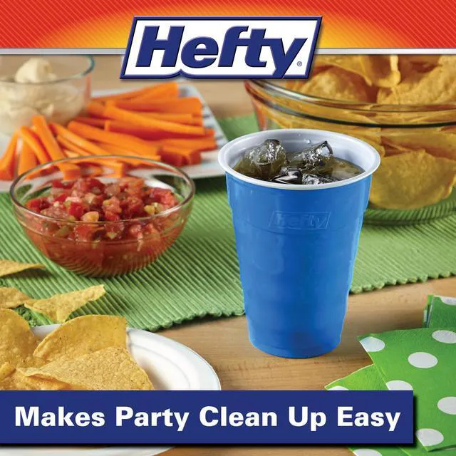 Alt view image 7 of 7 - Hefty Party On Disposable Plastic Party Cups, 18oz, 40 Count, Blue